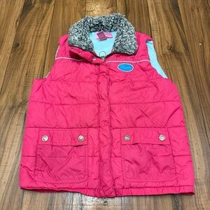 Y2K Roxy Pink Puffer Vest Fur Lined Collar Full Zip Surf 2000’s Women’s Medium